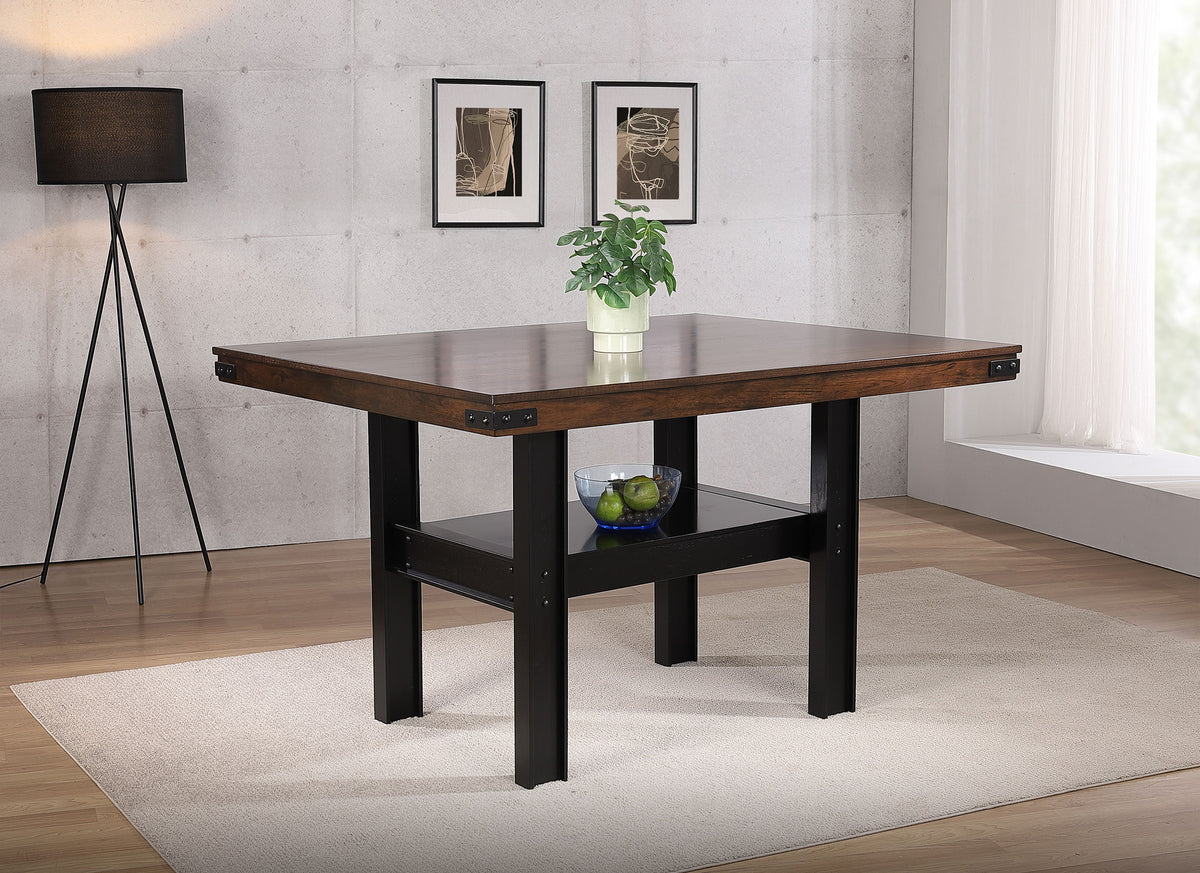 Patterson Counter Height Dining Table & Sets - Industrial Mango Oak & Black with Beige Upholstered Chairs – view 1