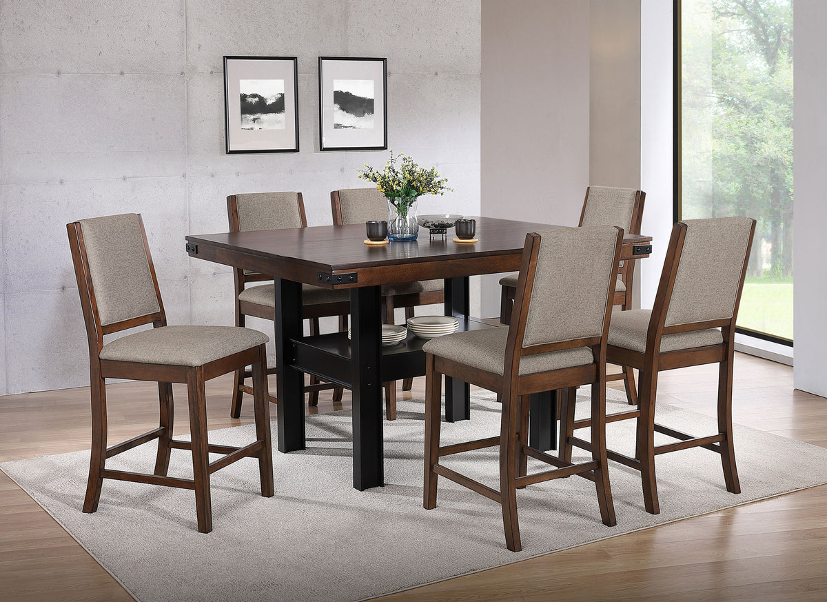 Patterson Counter Height Dining Table & Sets - Industrial Mango Oak & Black with Beige Upholstered Chairs – view 13