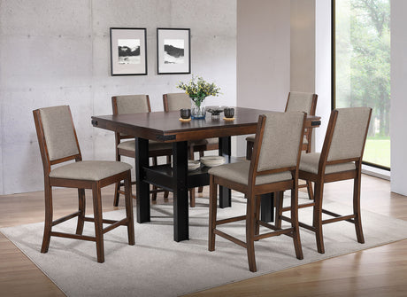 Patterson Counter Height Dining Table & Sets - Industrial Mango Oak & Black with Beige Upholstered Chairs – view 13