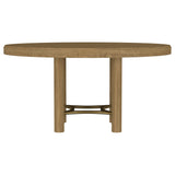 Arini Round or Extension Dining Table & Sets - Sand Wash Ash with Rattan Cane Chairs & Aged Brass Accents