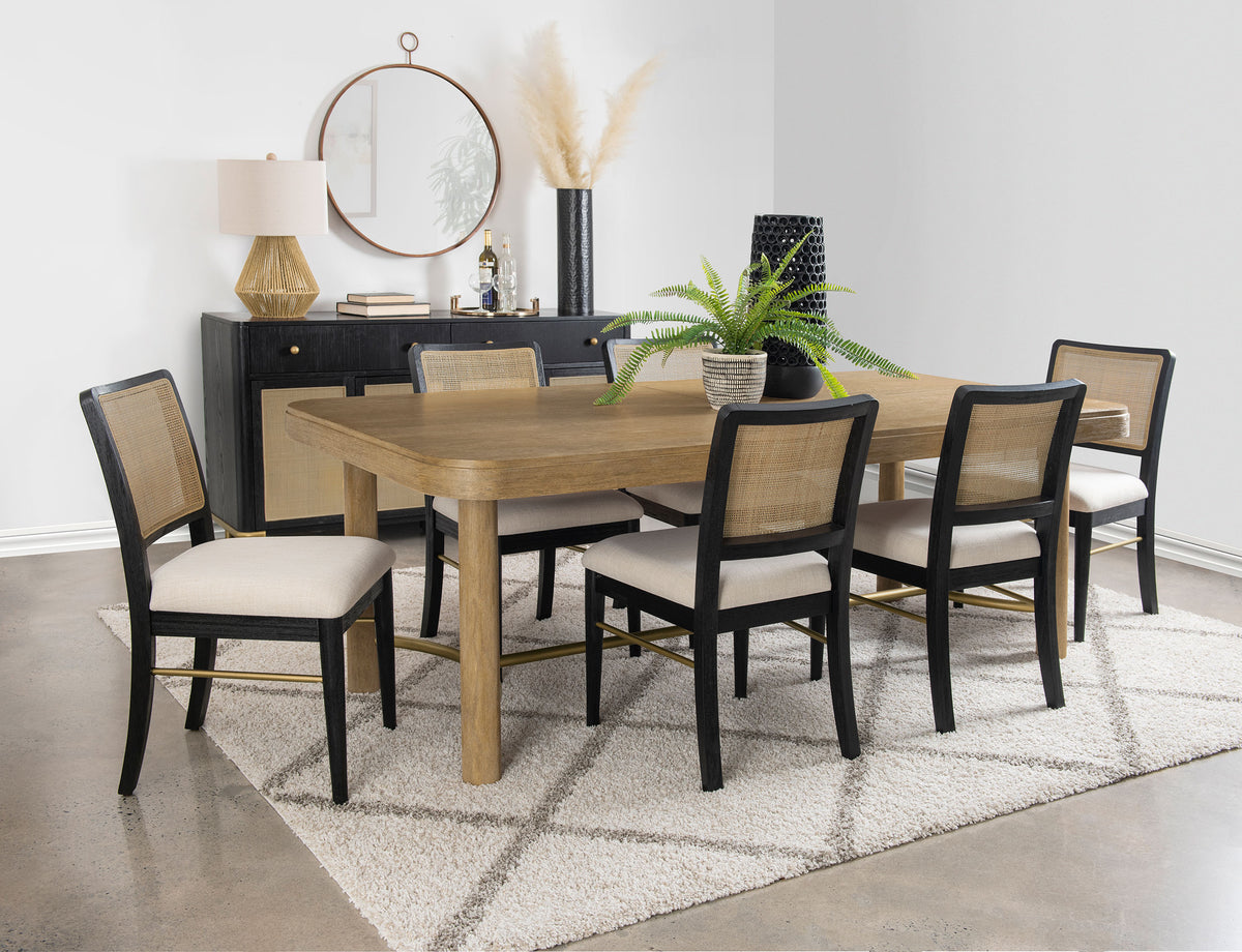 Arini Round or Extension Dining Table & Sets - 7pcs- Extension Table + 6 Black Chairs