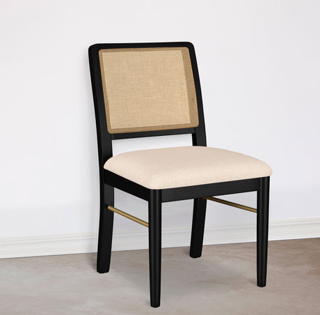 Arini Round or Extension Dining Table & Sets - Sand Wash Ash with Rattan Cane Chairs & Aged Brass Accents - lifestyle