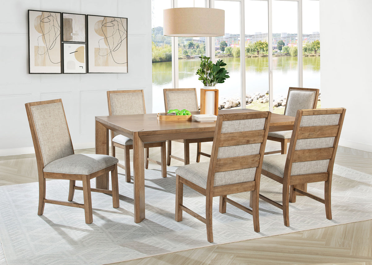 Bruner 72" Rectangular Dining Table & Sets - Natural Brown Ash with Oatmeal Upholstered Ladder-Back Chairs – view 13