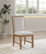 Bruner 72" Rectangular Dining Table & Sets - Natural Brown Ash with Oatmeal Upholstered Ladder-Back Chairs - lifestyle