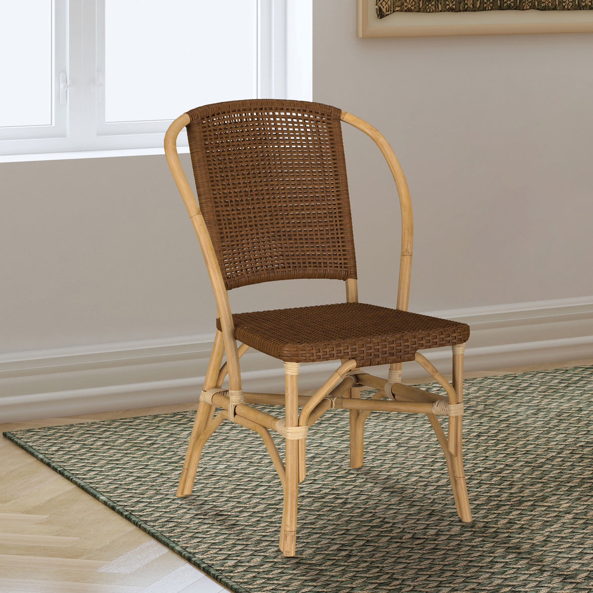 Lexley Woven Rattan Dining Side Chairs (Set of 2) - Curved Coastal Frame in Natural Brown – view 1