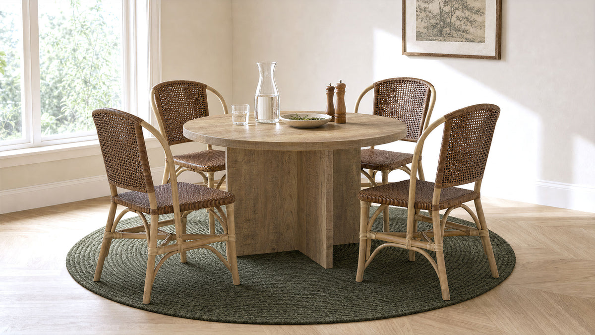 Lexley Woven Rattan Dining Side Chairs (Set of 2) - Curved Coastal Frame in Natural Brown – view 11