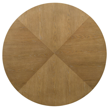 Danvers 54" Round Dining Table & Set - Farmhouse Brown Oak Starburst Top with Ladder Back Chairs – view 15