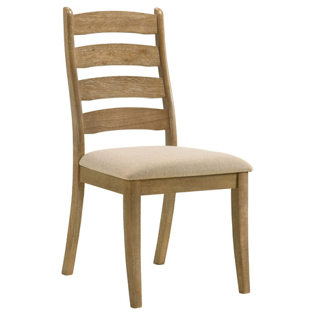Danvers 54" Round Dining Table & Set - Farmhouse Brown Oak Starburst Top with Ladder Back Chairs – view 16