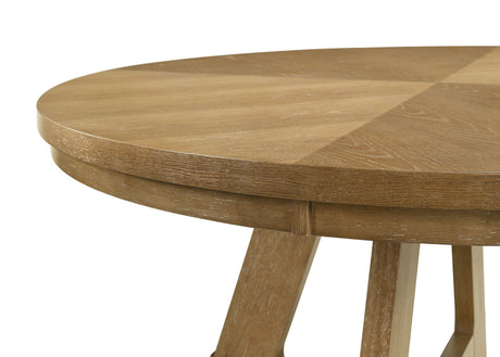 Danvers 54" Round Dining Table & Set - Farmhouse Brown Oak Starburst Top with Ladder Back Chairs – view 8