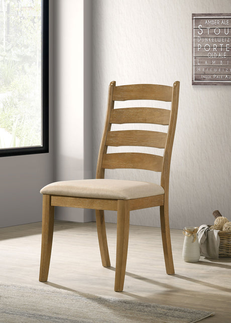 Danvers 54" Round Dining Table & Set - Farmhouse Brown Oak Starburst Top with Ladder Back Chairs - lifestyle