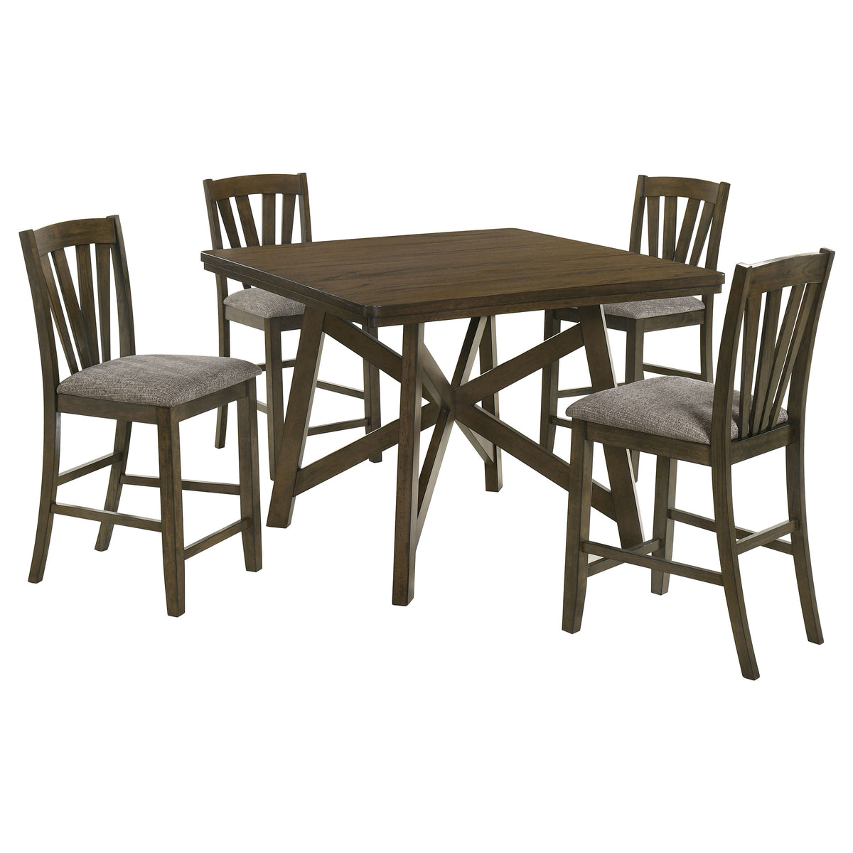 Canfield 47" Square Counter Height Dining Table & Set - Brown Mindi Veneer with Grey Upholstered Chairs – view 12