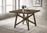 Canfield 47" Square Counter Height Dining Table & Set - Brown Mindi Veneer with Grey Upholstered Chairs – view 1