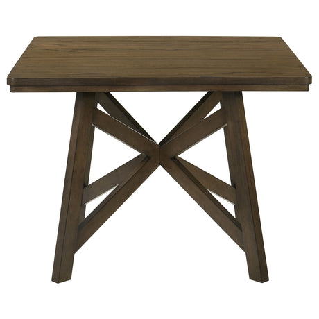 Canfield 47" Square Counter Height Dining Table & Set - Brown Mindi Veneer with Grey Upholstered Chairs – view 5
