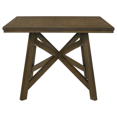Canfield 47" Square Counter Height Dining Table & Set - Brown Mindi Veneer with Grey Upholstered Chairs – view 6