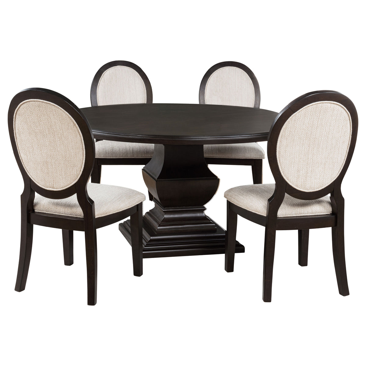 Twyla 60" Round Pedestal Dining Table & Sets - Traditional Dark Cocoa with Cream Oval-Back Chairs – view 10