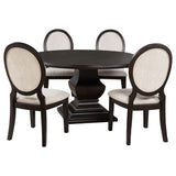 Twyla 60" Round Pedestal Dining Table & Sets - Traditional Dark Cocoa with Cream Oval-Back Chairs – view 10