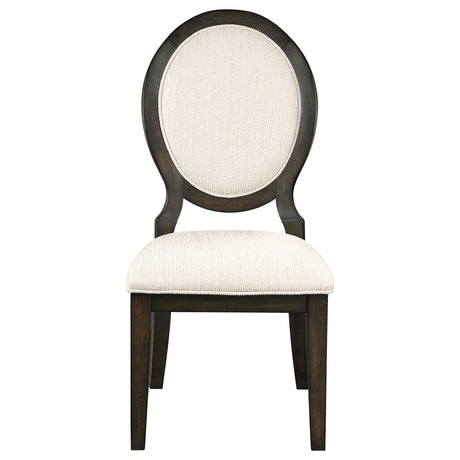 Twyla 60" Round Pedestal Dining Table & Sets - Traditional Dark Cocoa with Cream Oval-Back Chairs – view 15