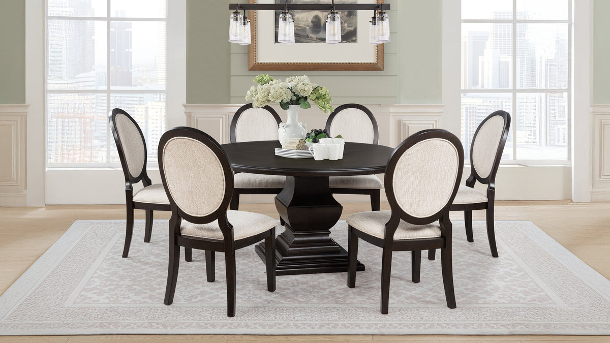 Twyla 60" Round Pedestal Dining Table & Sets - 7pcs- Table + 6 Side Chairs