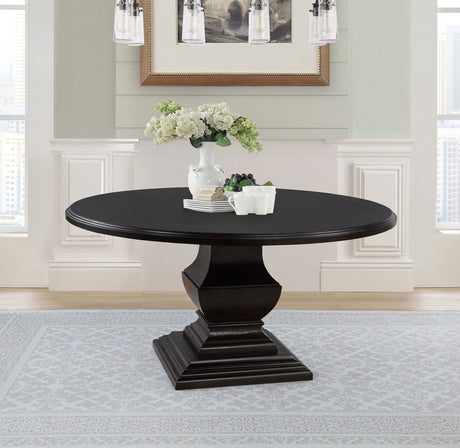 Twyla 60" Round Pedestal Dining Table & Sets - Traditional Dark Cocoa with Cream Oval-Back Chairs – view 1
