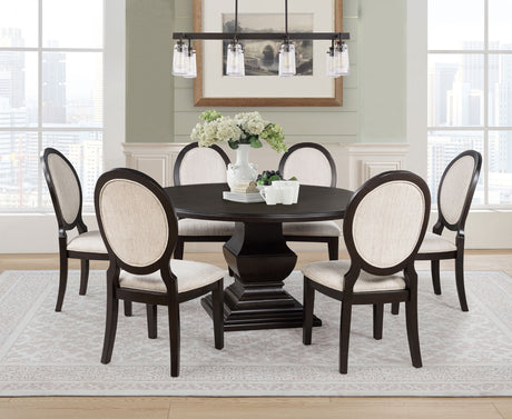 Twyla 60" Round Pedestal Dining Table & Sets - Traditional Dark Cocoa with Cream Oval-Back Chairs – view 9