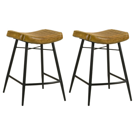 Bayu Genuine Leather Backless Counter Stools (Set of 2) - Set of 2 Counter Stools
