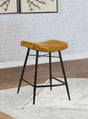 Bayu Genuine Leather Backless Counter Stools (Set of 2) - Channel Tufted Antique Camel with Black Iron Base – view 1