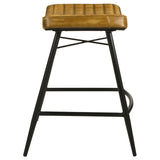 Bayu Genuine Leather Backless Counter Stools (Set of 2) - Channel Tufted Antique Camel with Black Iron Base – view 7