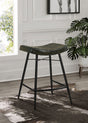 Bayu Backless Leather Bar & Counter Stools - Channel-Tufted Antique Espresso on Black Iron, Set of 2 – view 1