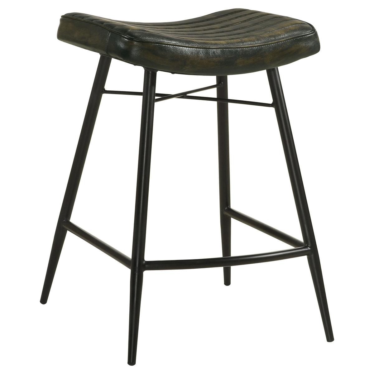 Bayu Backless Leather Bar & Counter Stools - Channel-Tufted Antique Espresso on Black Iron, Set of 2 – view 5