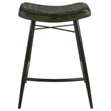 Bayu Backless Leather Bar & Counter Stools - Channel-Tufted Antique Espresso on Black Iron, Set of 2 – view 6