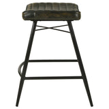 Bayu Backless Leather Bar & Counter Stools - Channel-Tufted Antique Espresso on Black Iron, Set of 2 – view 8