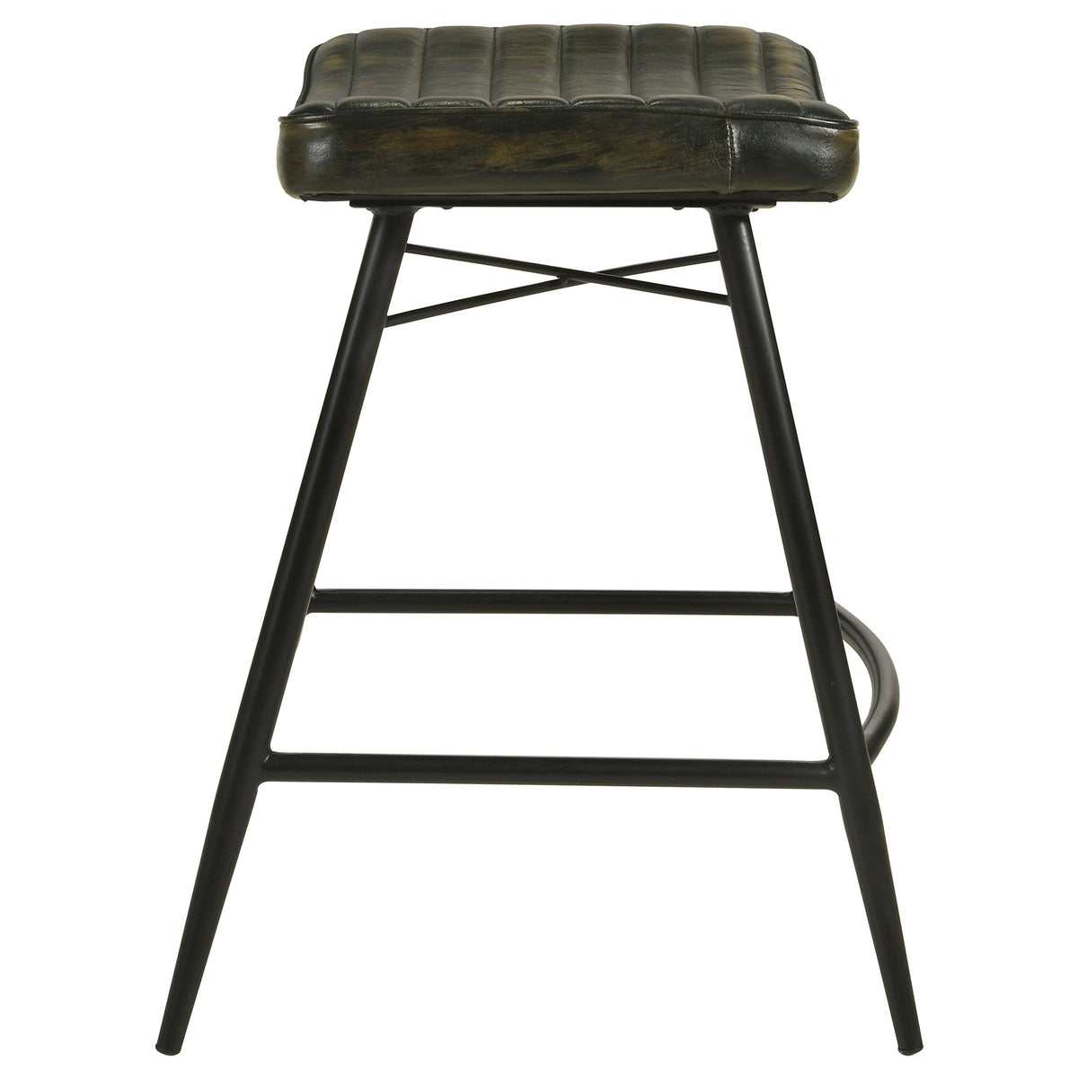 Bayu Backless Leather Bar & Counter Stools - Channel-Tufted Antique Espresso on Black Iron, Set of 2 – view 9