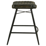 Bayu Backless Leather Bar & Counter Stools - Channel-Tufted Antique Espresso on Black Iron, Set of 2 – view 9