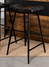 Bayu Backless Leather Bar & Counter Stools - Channel-Tufted Antique Espresso on Black Iron, Set of 2 – view 2