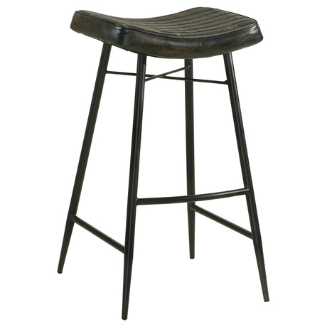 Bayu Backless Leather Bar & Counter Stools - Channel-Tufted Antique Espresso on Black Iron, Set of 2 – view 12