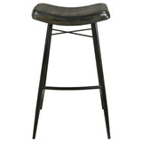Bayu Backless Leather Bar & Counter Stools - Channel-Tufted Antique Espresso on Black Iron, Set of 2 – view 13