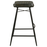 Bayu Backless Leather Bar & Counter Stools - Channel-Tufted Antique Espresso on Black Iron, Set of 2 – view 14