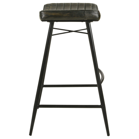Bayu Backless Leather Bar & Counter Stools - Channel-Tufted Antique Espresso on Black Iron, Set of 2 – view 14