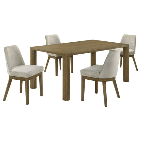 Castlewood 71" Dining Table, Sets & Sideboard - Mid-Century Brown Oak with Light Tan Chenille Chairs – view 16