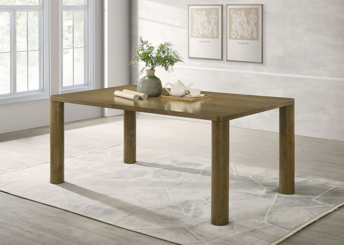 Castlewood 71" Dining Table, Sets & Sideboard - Mid-Century Brown Oak with Light Tan Chenille Chairs – view 1