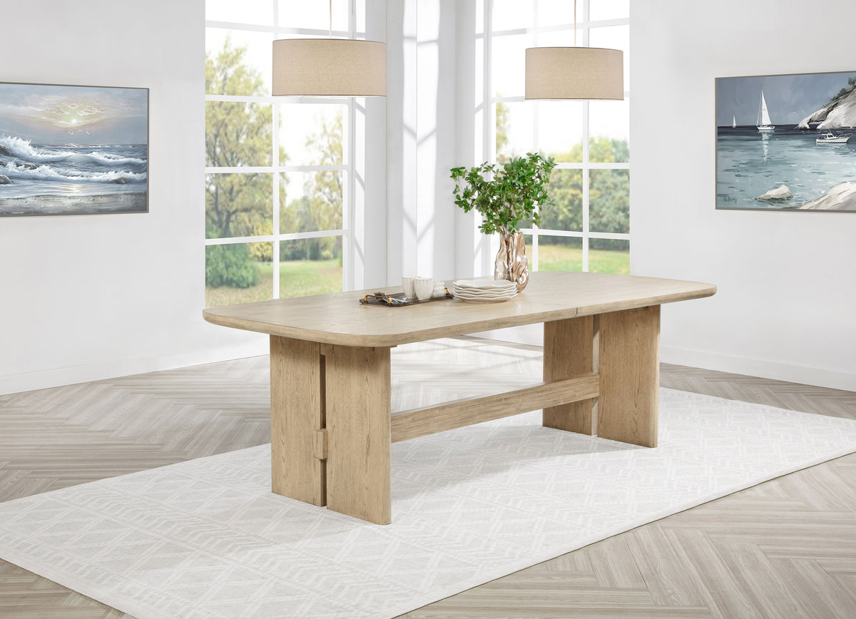 Kailani 110" Extension Dining Table & Sets - Coastal Beige Oak with Cane-Back Chairs, Sideboard & Vitrine – view 1
