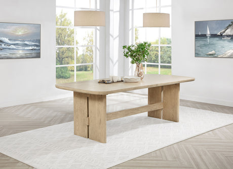 Kailani 110" Extension Dining Table & Sets - Coastal Beige Oak with Cane-Back Chairs, Sideboard & Vitrine – view 1