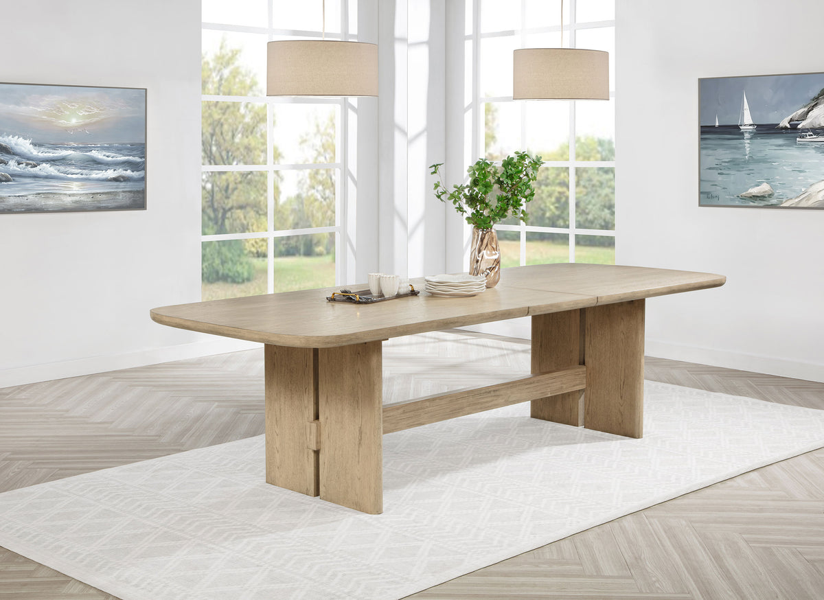 Kailani 110" Extension Dining Table & Sets - Coastal Beige Oak with Cane-Back Chairs, Sideboard & Vitrine – view 9