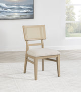 Kailani 110" Extension Dining Table & Sets - Coastal Beige Oak with Cane-Back Chairs, Sideboard & Vitrine - lifestyle