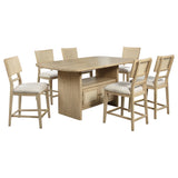 Kailani Counter Height Storage Dining Table & Sets - Coastal Beige Oak with Woven-Look Counter Chairs