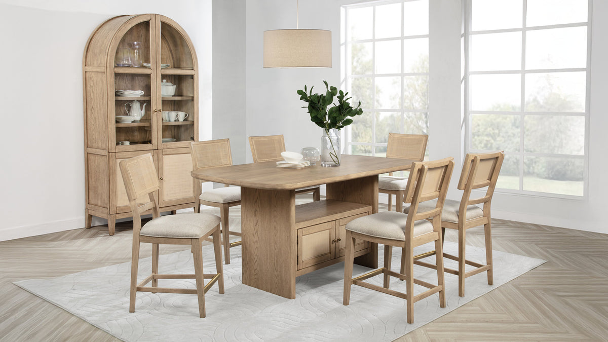 Kailani Counter Height Storage Dining Table & Sets - 8pcs- Table + 6 Counter Chairs + Display Cabinet
