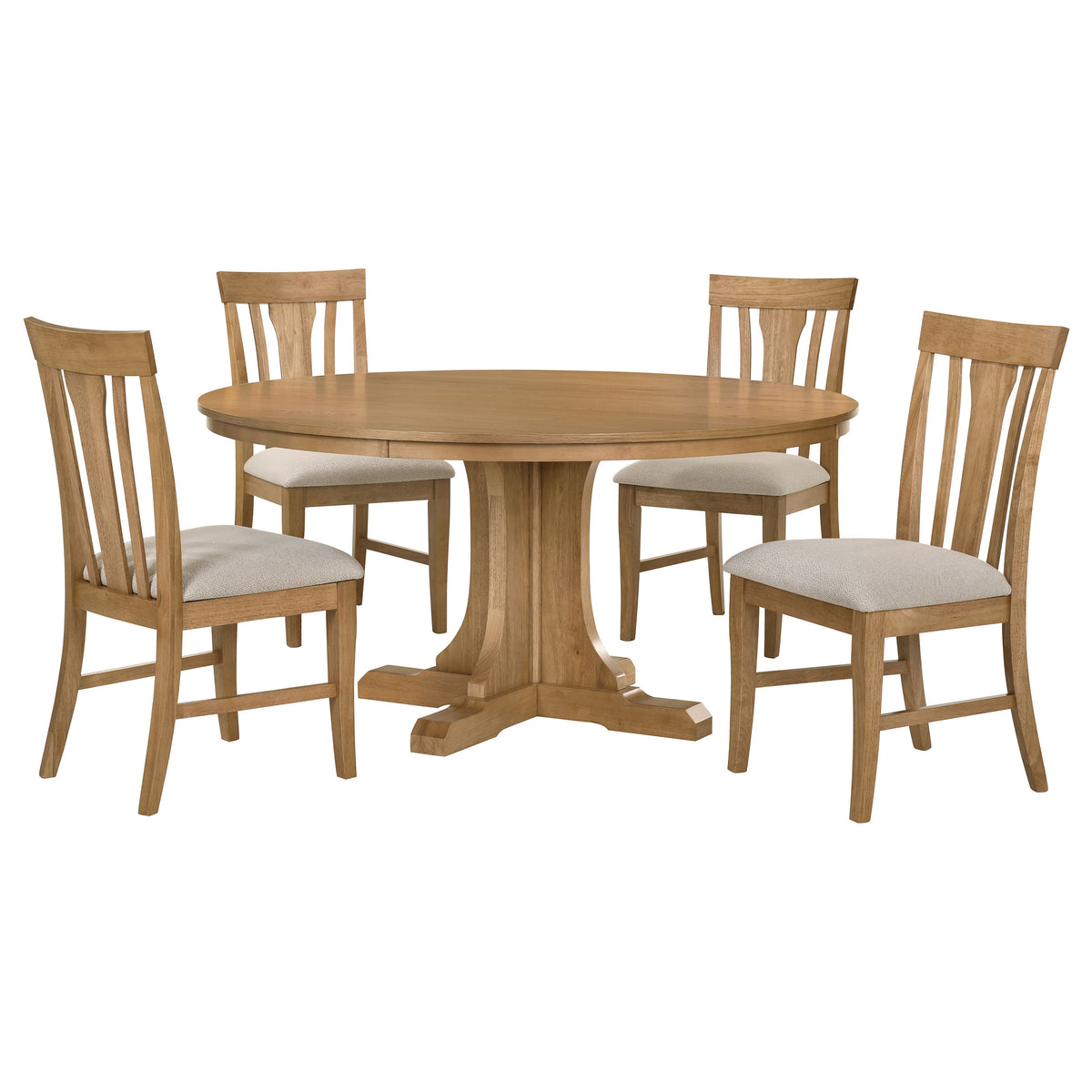 Hartville 60" Round Pedestal Dining Table & Sets - Slat-Back Chairs in Natural Light Brown – view 12