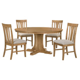 Hartville 60" Round Pedestal Dining Table & Sets - Slat-Back Chairs in Natural Light Brown – view 12