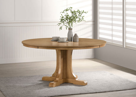 Hartville 60" Round Pedestal Dining Table & Sets - Slat-Back Chairs in Natural Light Brown – view 1