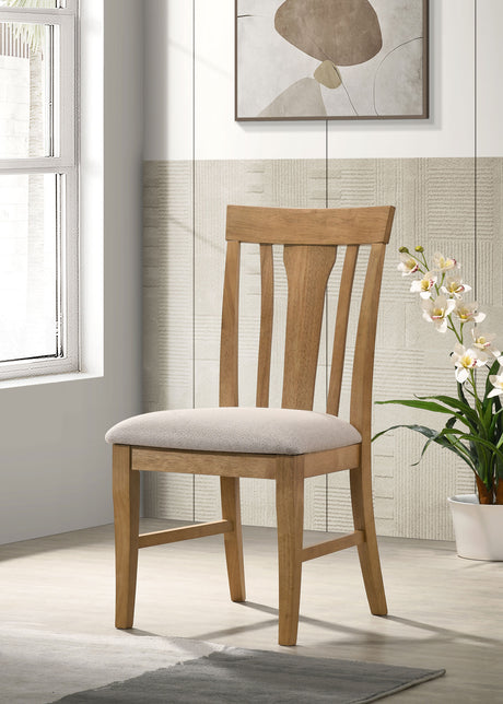 Hartville 60" Round Pedestal Dining Table & Sets - Slat-Back Chairs in Natural Light Brown - lifestyle